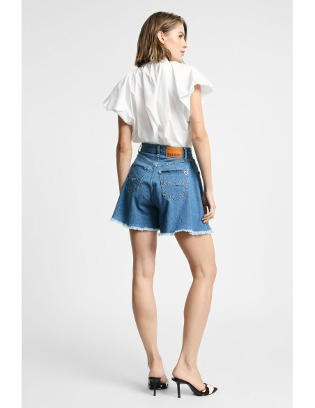 Shorts evasé com efeito de saia e bainha desfiada Please