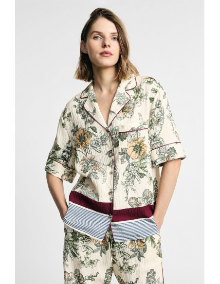 Camisa boxy com estampa floral e riscas Please
