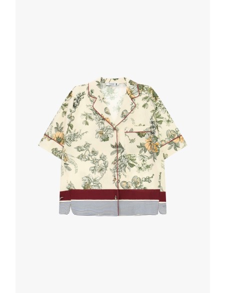 Camisa Boxy Padrão Floral e Riscas Please