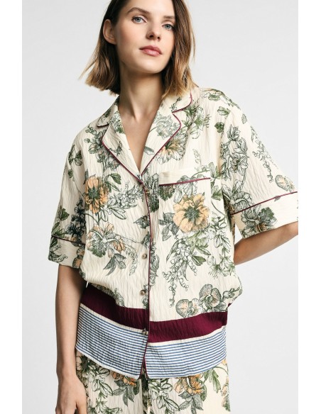 Camisa boxy com estampado floral e riscas Please