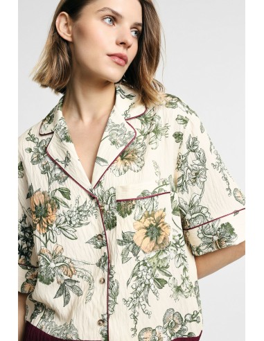 Camisa Boxy Estampado Floral e Riscas Please