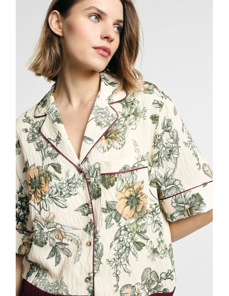 Camisa Boxy Estampado Floral e Riscas Please
