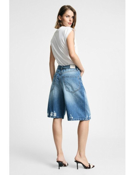 Shorts cinco bolsos efeito usado comprimento ao joelho Please