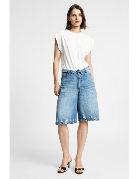 Shorts cinco bolsos efeito usado comprimento ao joelho Please