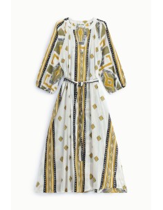 Vestido longo com estampado geométrico e cinto de tecido Dixie 2