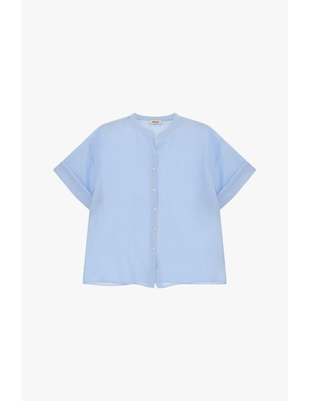 Camisa de Gola Redonda com Mangas Curtas e Botões Dixie