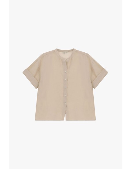 Camisa de gola redonda com mangas curtas e botões Dixie