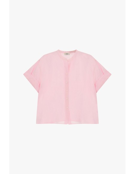 Camisa com gola redonda e mangas curtas com botões Dixie