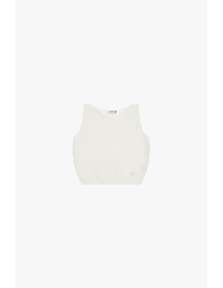 Top Traforado Sem Mangas Gola Redonda Cropped Please