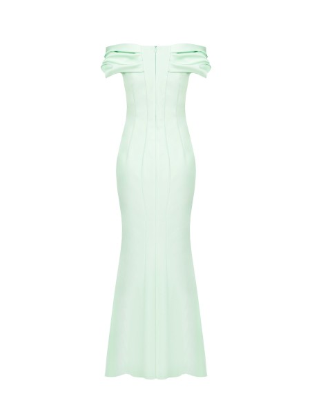 Vestido Longo Em Scuba Crepe Com Fenda E Maxi Laço Em Cetim Rinascimento