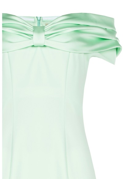 Vestido Longo Em Scuba Crepe Com Fenda E Maxi Laço Em Cetim Rinascimento