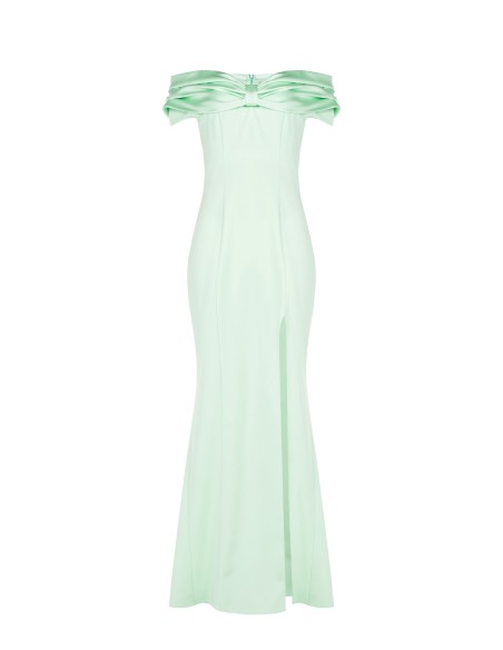 Vestido longo em scuba crepe com fenda e maxi laço em cetim Rinascimento