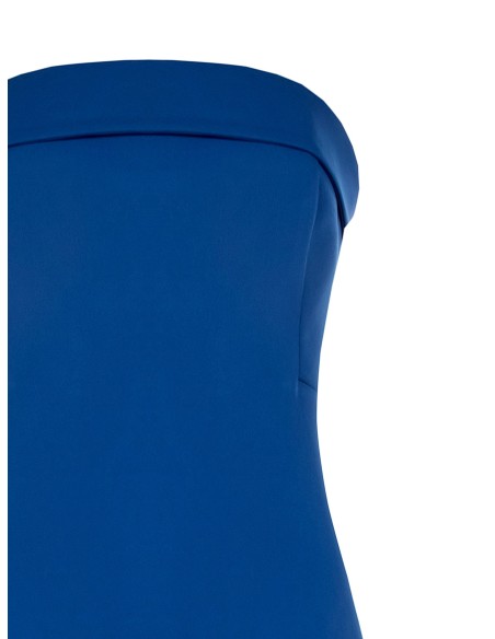 Vestido longo evasé e assimétrico com decote Bardot em scuba crepe Rinascimento