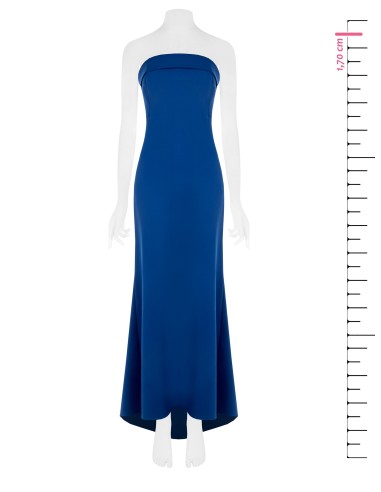 Vestido longo evasê e assimétrico com decote Bardot em scuba crepe Rinascimento