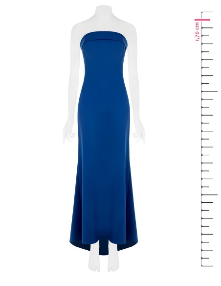 Vestido longo evasê e assimétrico com decote Bardot em scuba crepe Rinascimento