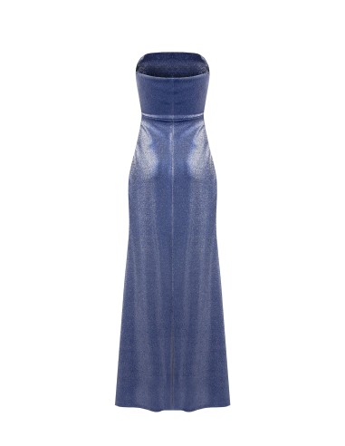 Vestido longo em lurex com efeito glitter, franzido num dos lados Rinascimento