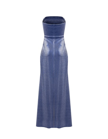Vestido longo em lurex com efeito glitter, franzido num dos lados Rinascimento