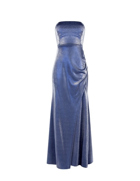 Vestido Longo Em Lurex Efeito Glitter Franzido Num Dos Lados Rinascimento