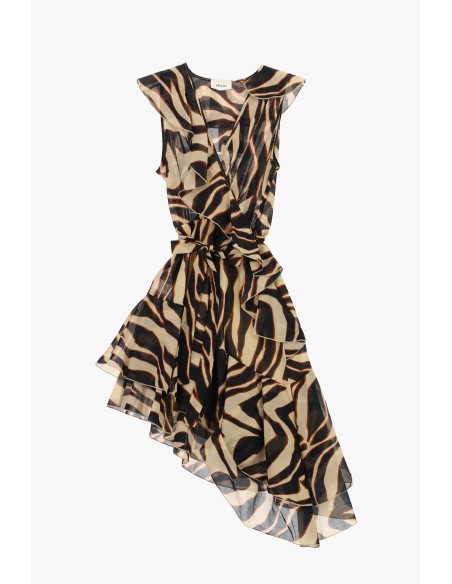 Vestido Curto Cruzado com Folho Assimétrico Dixie