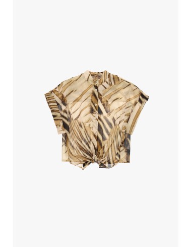 Camisa cropped com nó frontal e mangas curtas Dixie