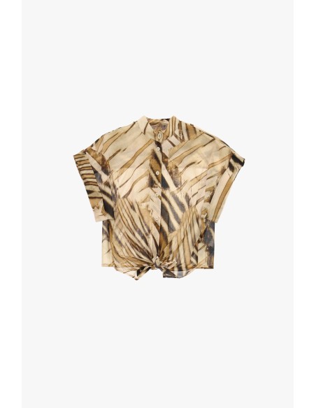 Camisa cropped com nó frontal e mangas curtas Dixie