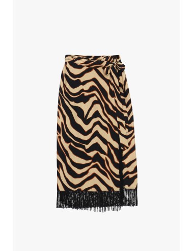 Saia midi com estampa animal e franjas Dixie
