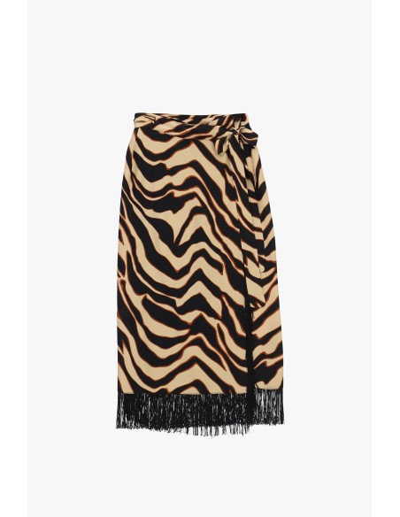 Saia midi com estampa animal e franjas Dixie