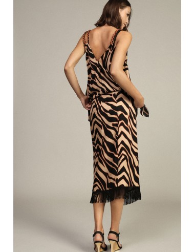 Saia midi com estampa animal e franjas Dixie