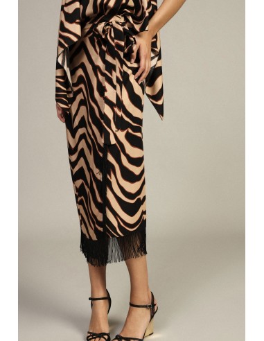 Saia Midi com Estampado Animal e Franjas Dixie
