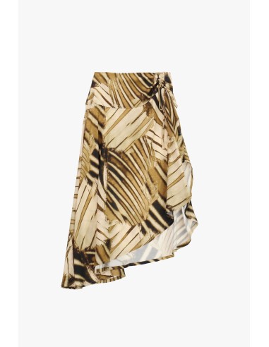 Saia Midi Assimétrica Com Estampa de Folhas Dixie