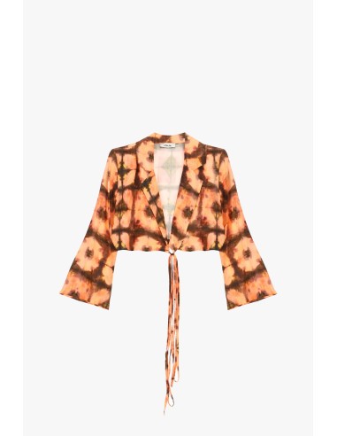 Camisa Cropped Estampada com Nó Frontal Dixie