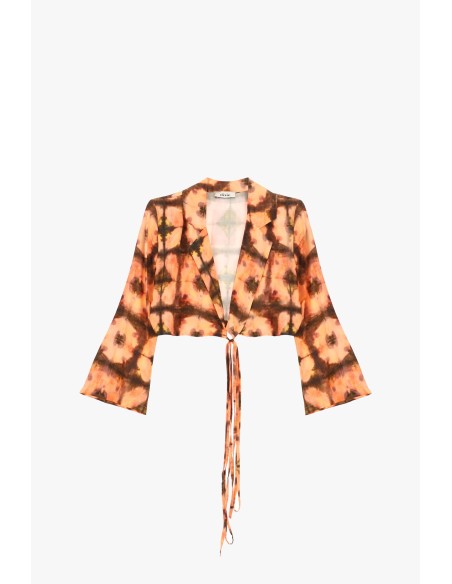 Camisa Cropped Estampada com Nó Frontal Dixie