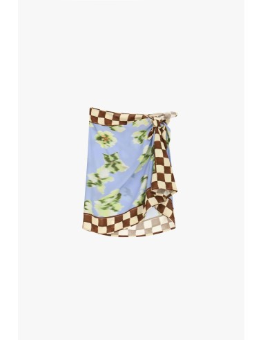 Saia Curta Estampa Floral Com Borda Xadrez Dixie
