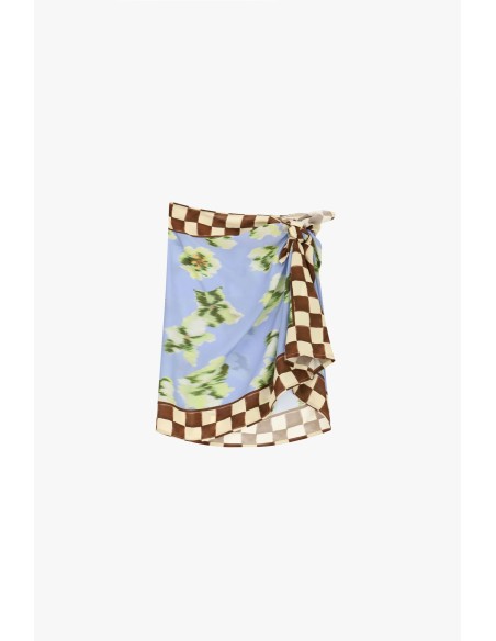 Saia Curta Estampa Floral Com Borda Xadrez Dixie