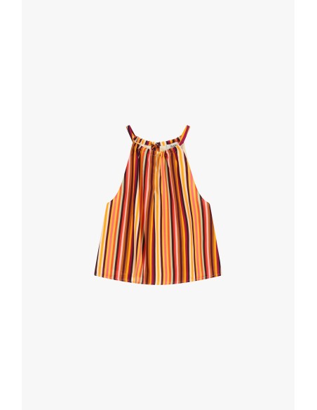 Top às riscas com alças finas e decote franzido Dixie