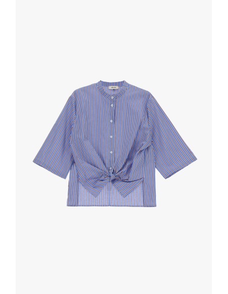 Camisa Às Riscas Com Nó Frontal E Mangas Amplas Dixie