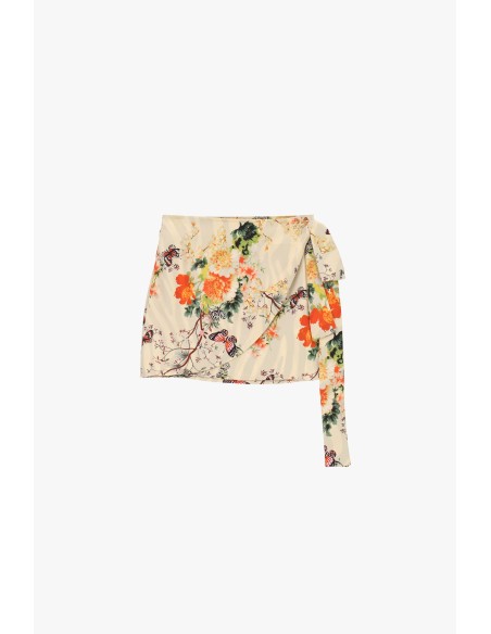 Saia curta transpassada com estampa floral Dixie