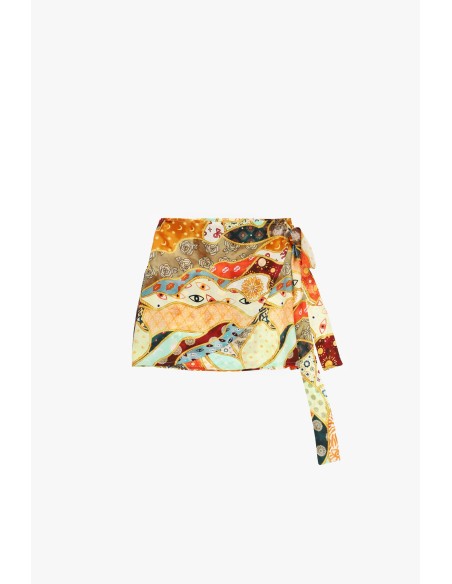 Saia Curta Estampa Patchwork Com Nó Lateral Dixie