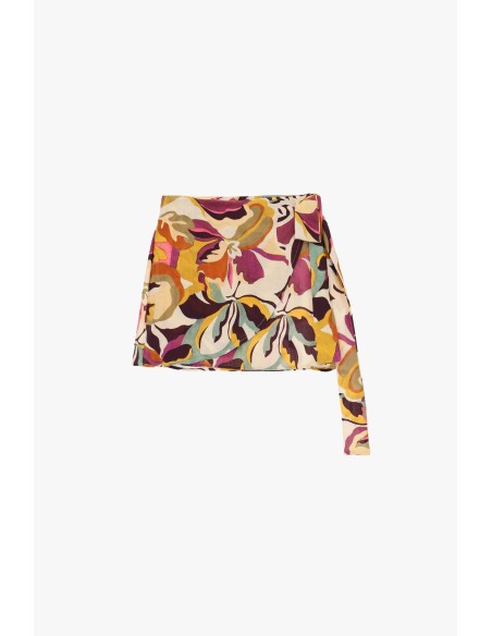 Saia Curta com Estampa Floral e Nó Lateral Dixie