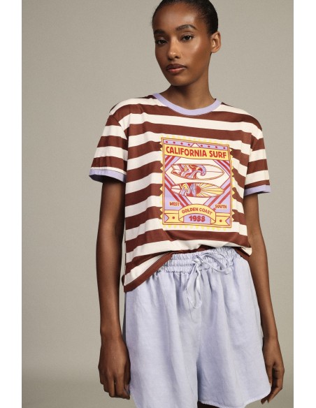 T-shirt às riscas com estampado California Surf Dixie