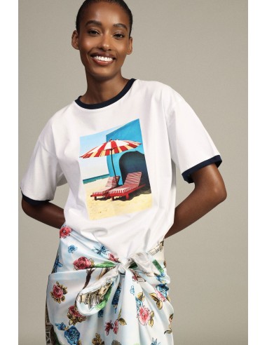 T-shirt com decote redondo, estampa fotográfica e acabamentos contrastantes Dixie