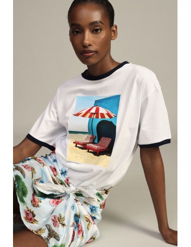 T-shirt de gola redonda, estampa fotográfica e detalhes em contraste Dixie