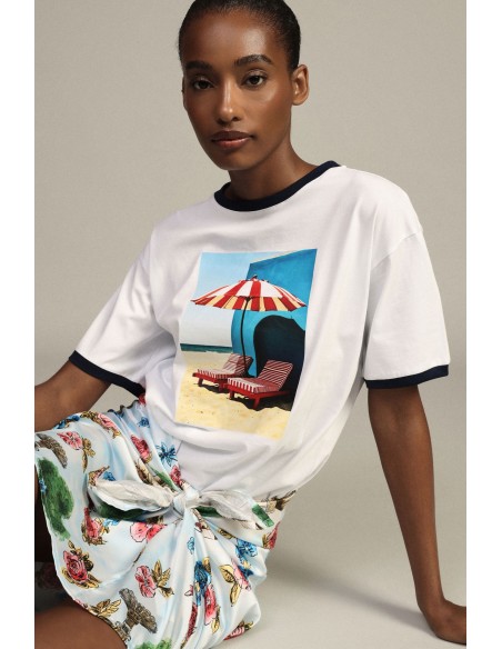 T-shirt de gola redonda, estampa fotográfica e detalhes em contraste Dixie