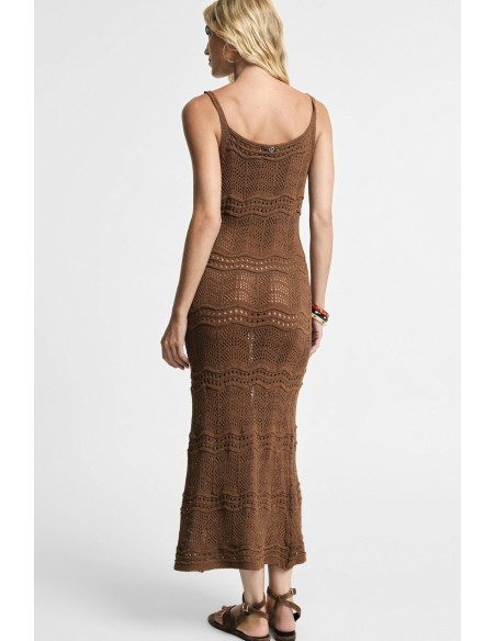 Vestido longo traforado com alças e fenda frontal Please