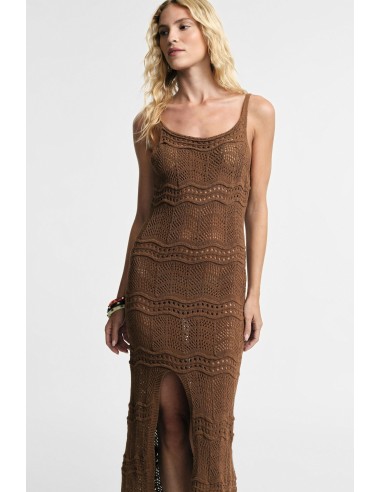 Vestido longo vazado com alças e fenda frontal Please