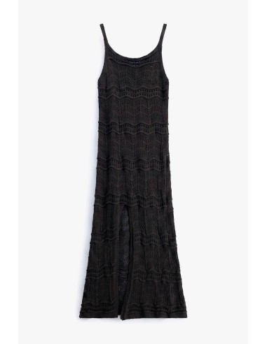 Vestido longo traforado com alças e fenda frontal Please