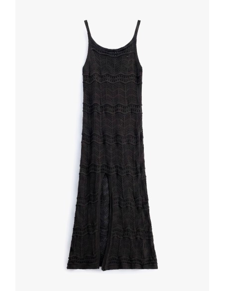 Vestido longo traforado com alças e fenda frontal Please