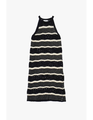 Vestido midi às riscas trabalhado em ponto aberto sem mangas Please