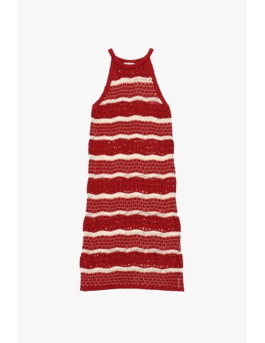 Vestido midi às riscas trabalhado traforado sem mangas Please