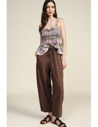 Calças Palazzo Cropped Com Elástico E Cordão Dixie